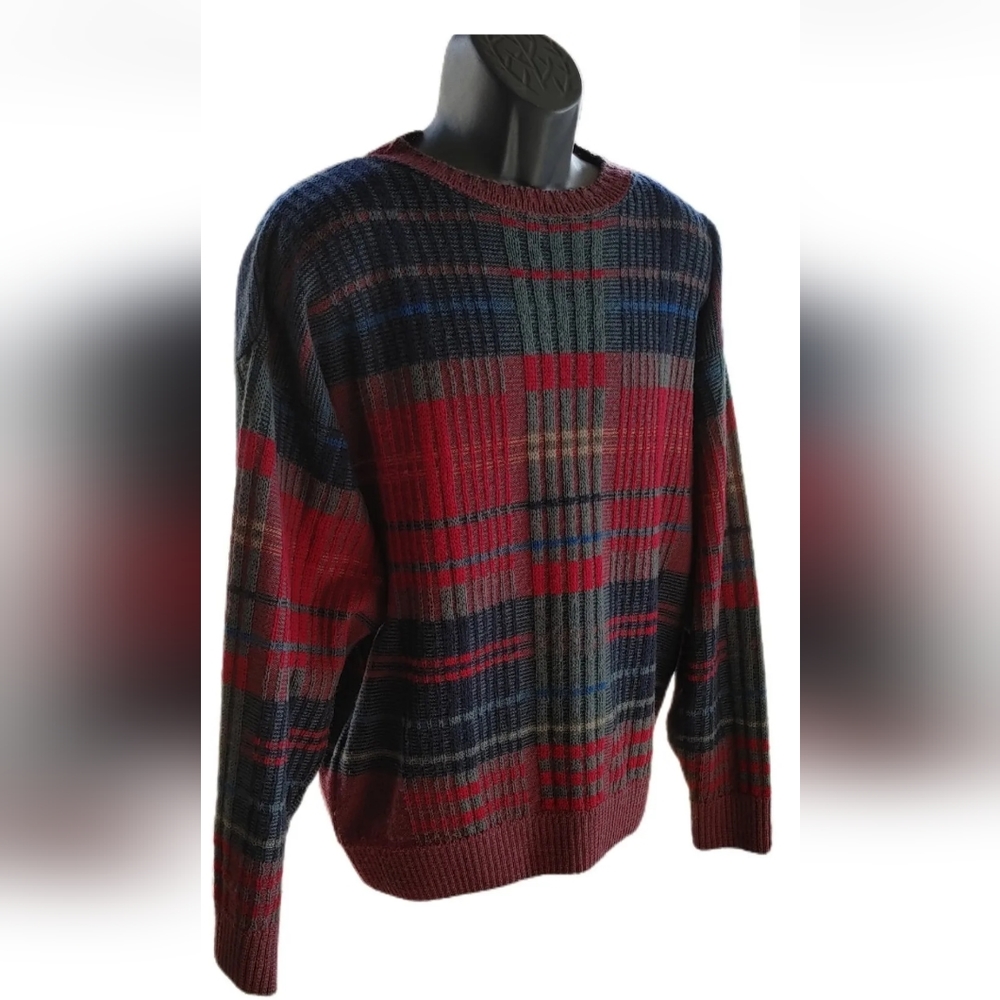 Vintage Pendleton Mens Wool Sweater Checker Plaid Crewneck Thick Colorful USA L